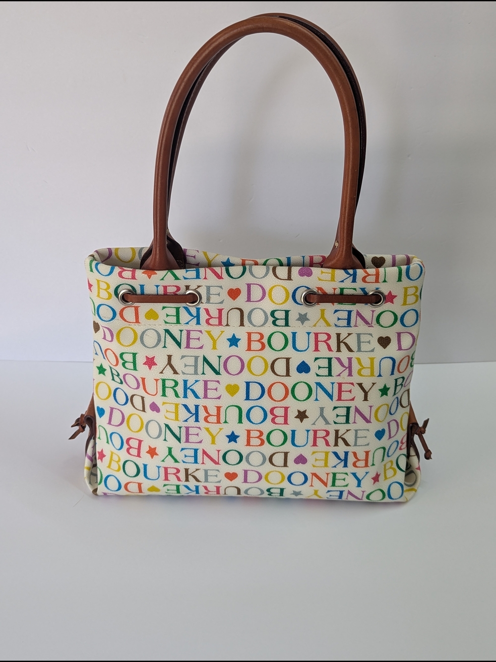 Dooney & Bourke Y2K Multicolor Logo Canvas Tote Bag White Leather Rainbow - Picture 5 of 16